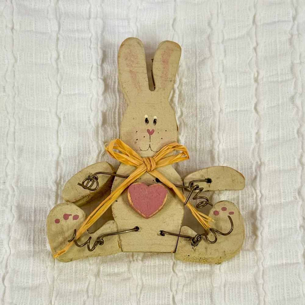 Vintage Handmade Wooden Bunny Brooch Pin | Whimsical Easter Folk Art Cottagecore